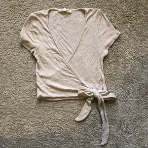 NWOT Tan cropped wrap top
